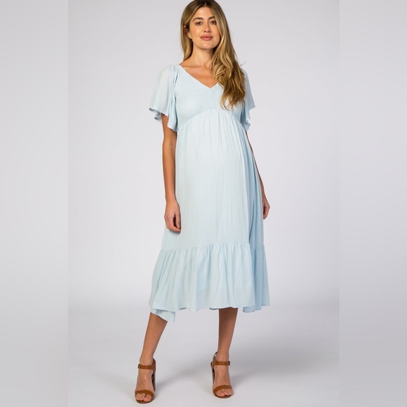 PinkBlush smocked flutter sleeve midi dress nwot - Picture 1 of 5